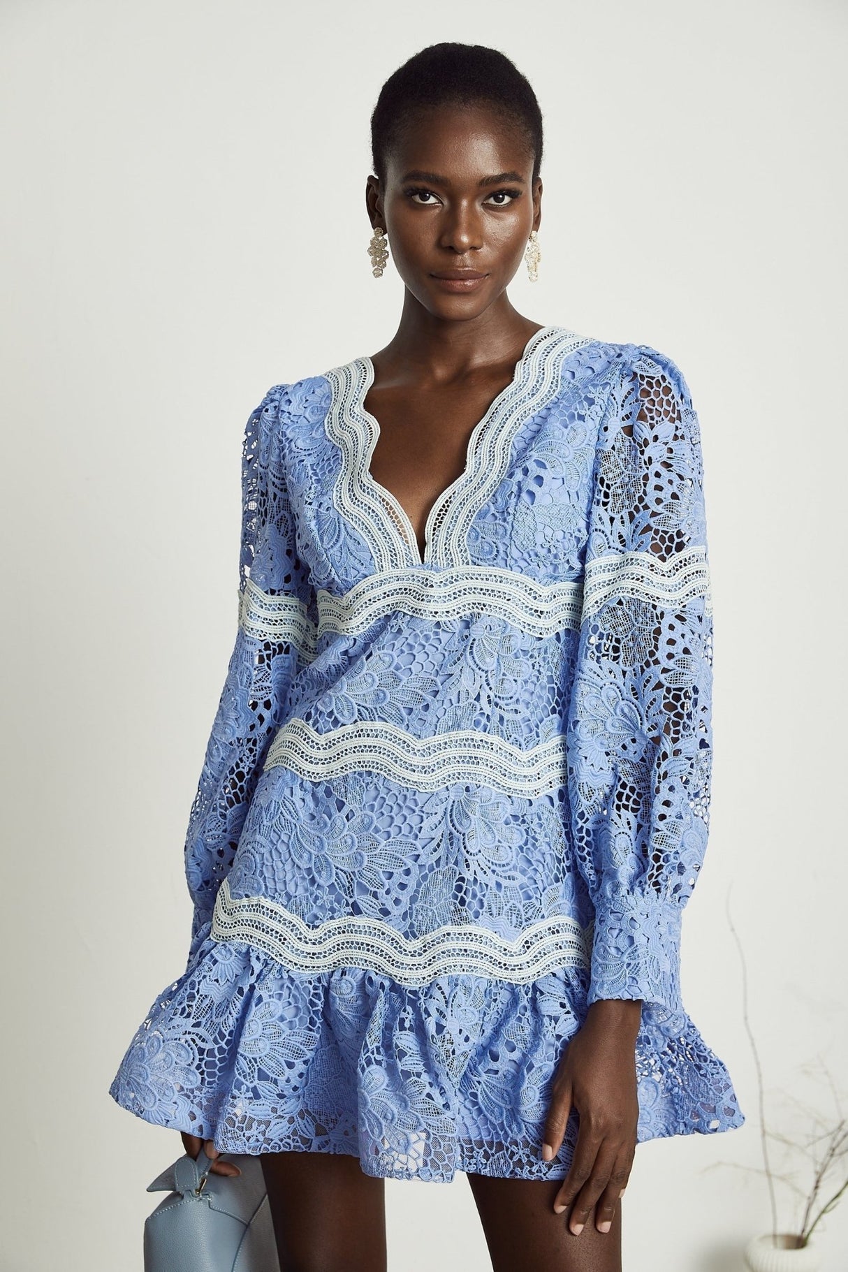 Ambra Floral Midi Dress - V - Neck Long Sleeves - Open - Back Detail - Whimsical Flounce Hem - A - Line Silhouette