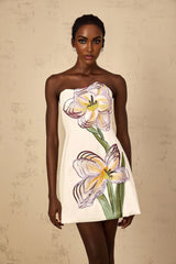 Ambra Mini Dress Sequin Floral Off - Shoulder White & Multicolor