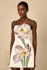 Ambra Mini Dress Sequin Floral Off - Shoulder White & Multicolor
