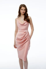 Amedea Pink Ruched Asymmetrical Midi Dress