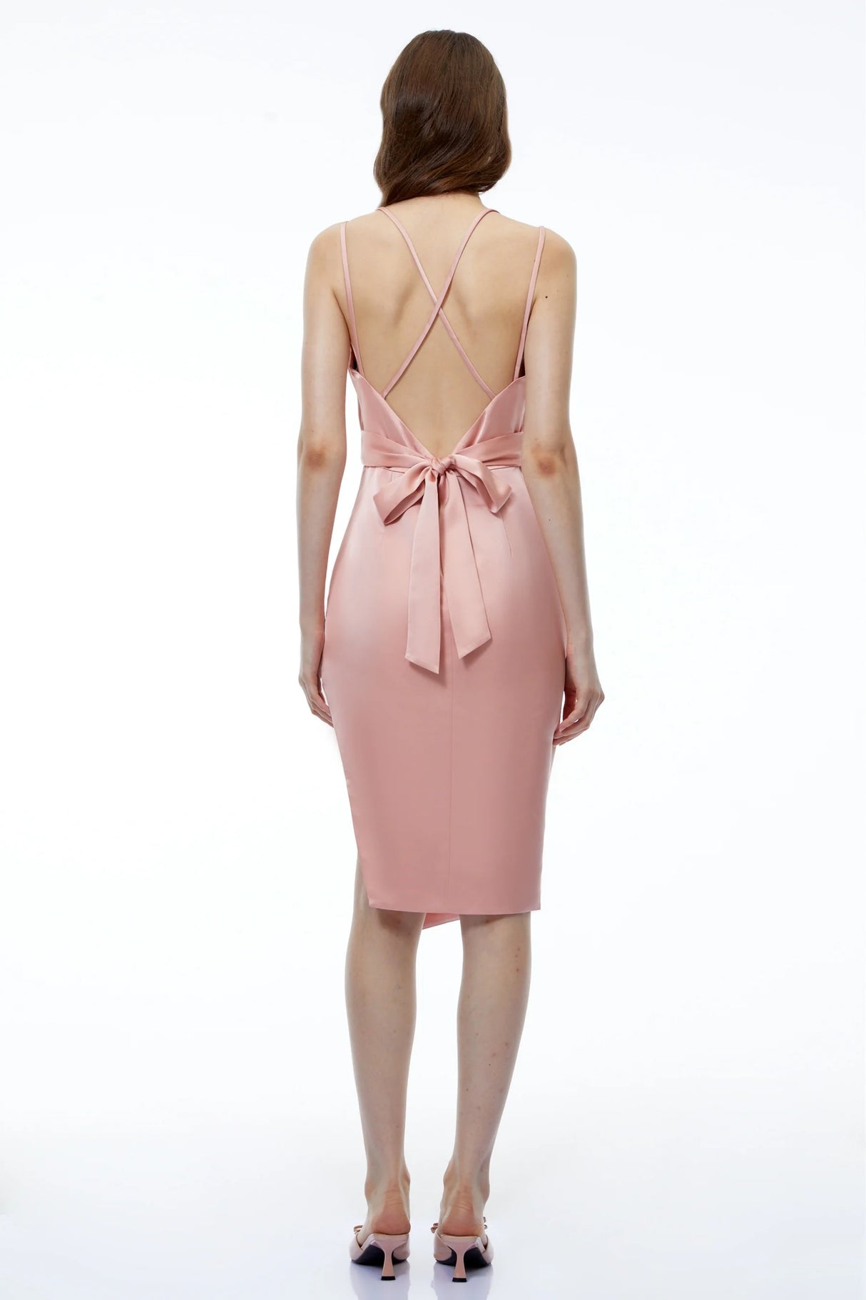 Amedea Pink Ruched Asymmetrical Midi Dress