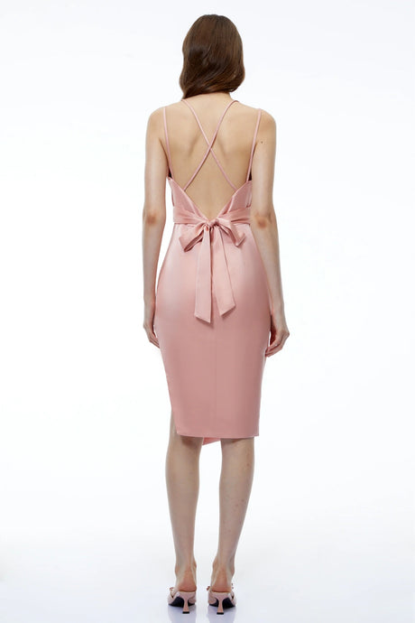 Amedea Pink Ruched Asymmetrical Midi Dress