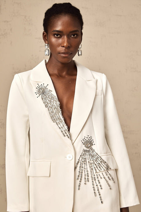 Amelia Blazer - Peak Lapels - Long Sleeves - Crystal Embellishment