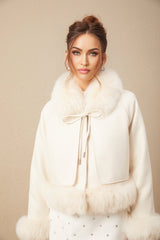 Amelia Coat - Lapel and Tied Neck - Raglan Sleeves - Padded Style - Cropped Length