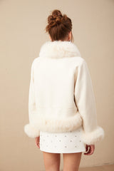 Amelia Coat - Lapel and Tied Neck - Raglan Sleeves - Padded Style - Cropped Length