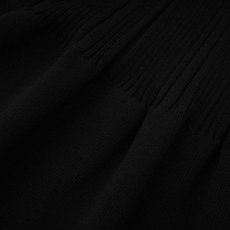Amelia Midi Dress - Spread Collar - Long Sleeves - Ribbed Knit - Ruffle Details