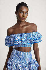 Amelia Top & Skirt Set - Off The Shoulder - Ruffled Detailing - Stretch Jersey - Tiered Design - Pattern Print
