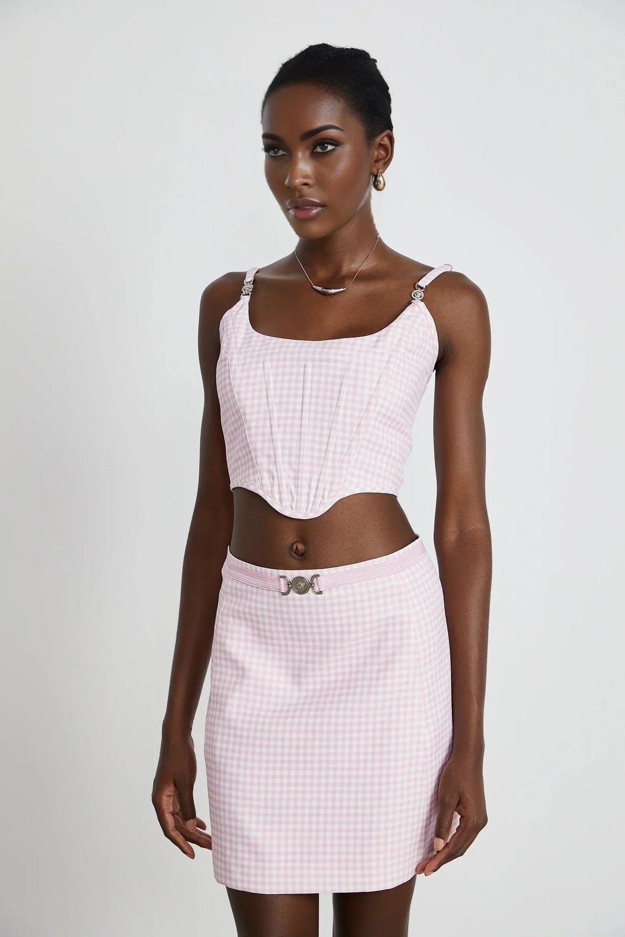 Amelia Virgin Wool Gingham Corset Top and Mini Skirt Set