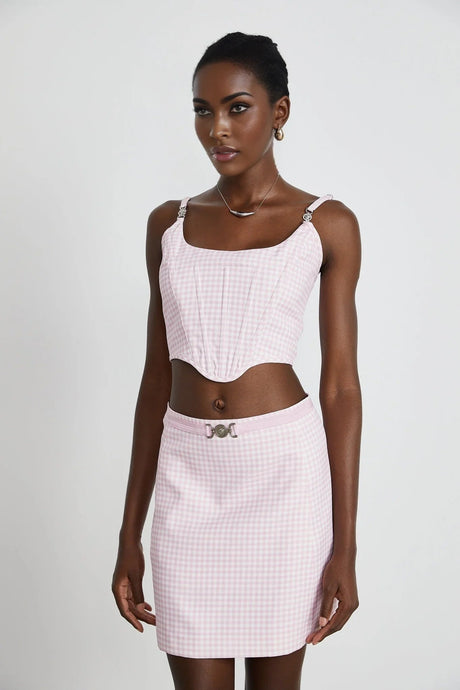 Amelia Virgin Wool Gingham Corset Top and Mini Skirt Set