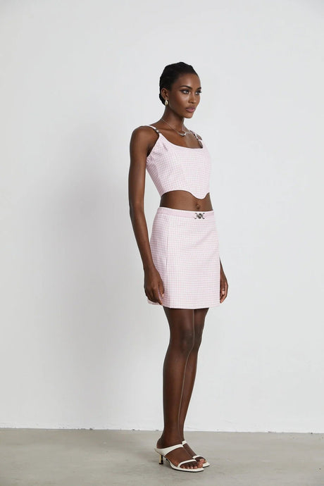 Amelia Virgin Wool Gingham Corset Top and Mini Skirt Set