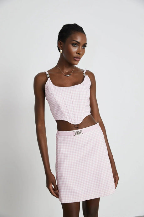 Amelia Virgin Wool Gingham Corset Top and Mini Skirt Set