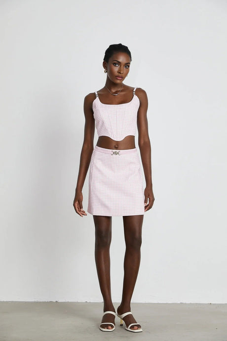 Amelia Virgin Wool Gingham Corset Top and Mini Skirt Set