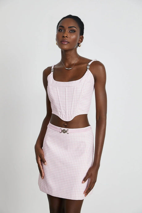 Amelia Virgin Wool Gingham Corset Top and Mini Skirt Set