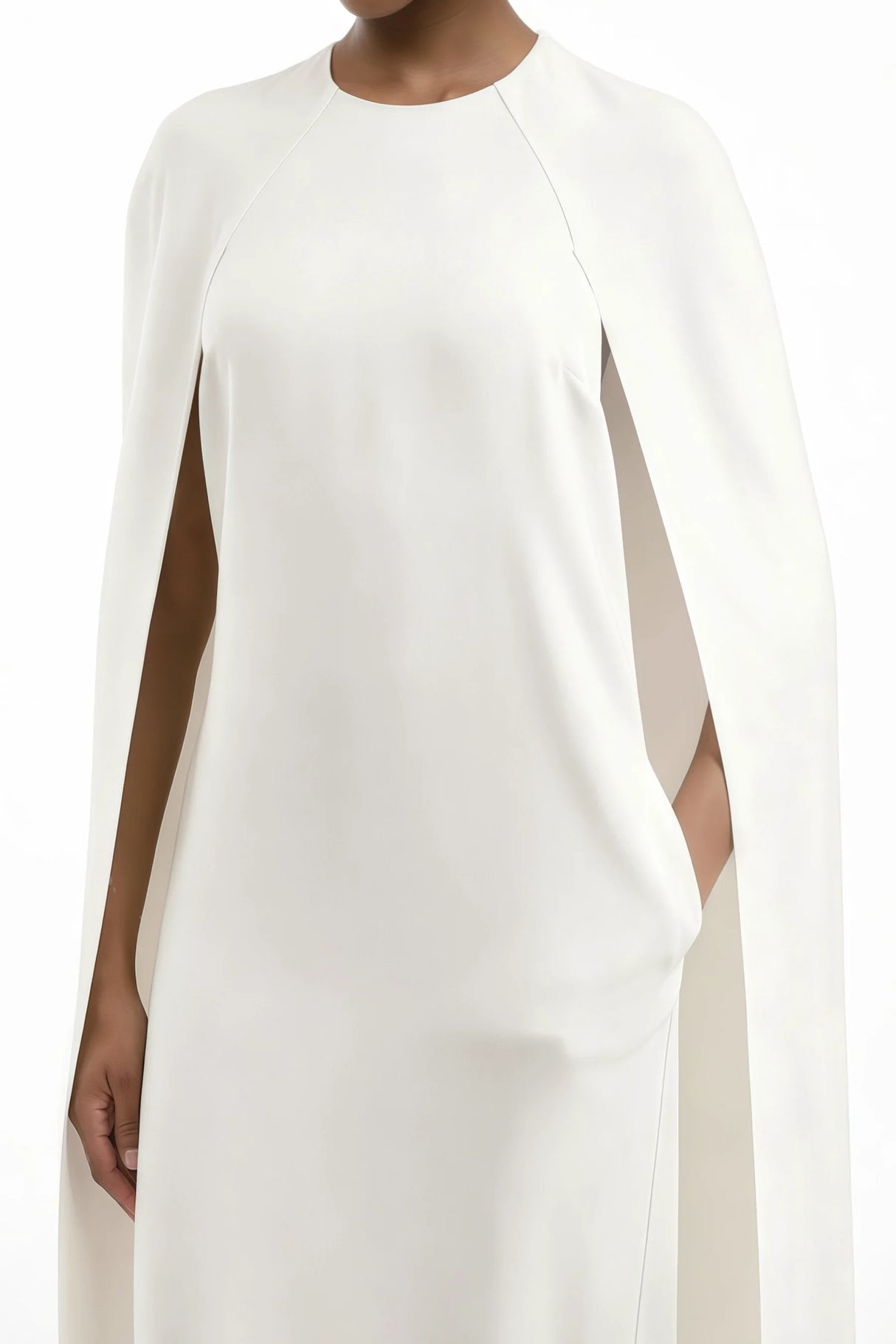 Amelia White Cape Effect Midi Dress