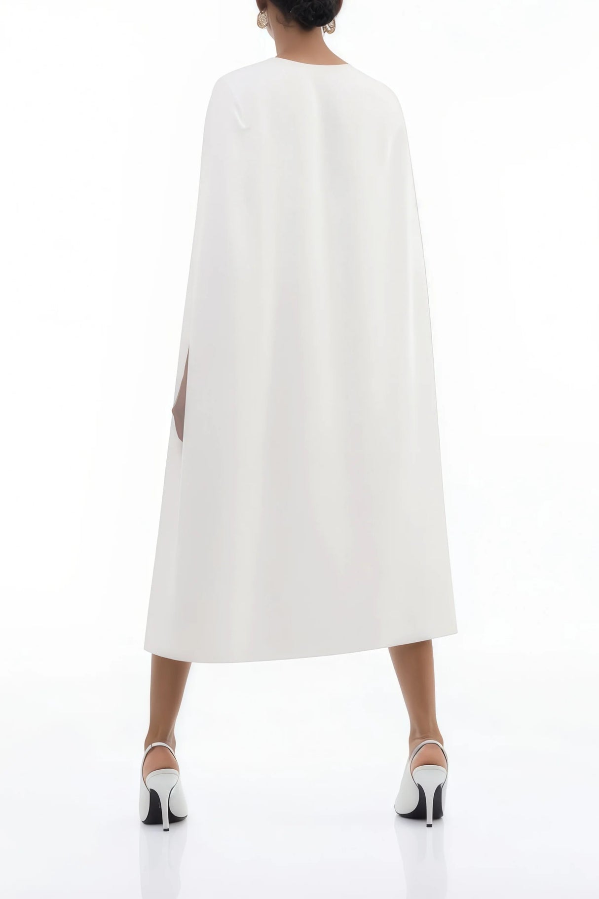 Amelia White Cape Effect Midi Dress