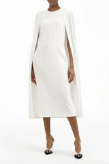 Amelia White Cape Effect Midi Dress