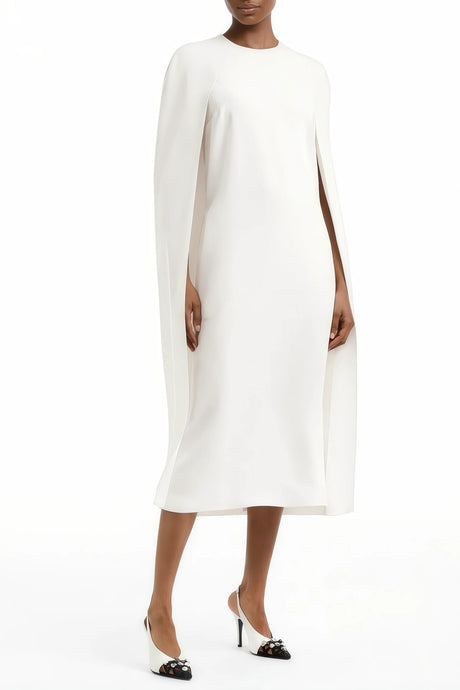 Amelia White Cape Effect Midi Dress