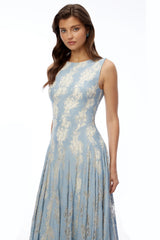 Amelie Blue Color Block Lace Midi Dress
