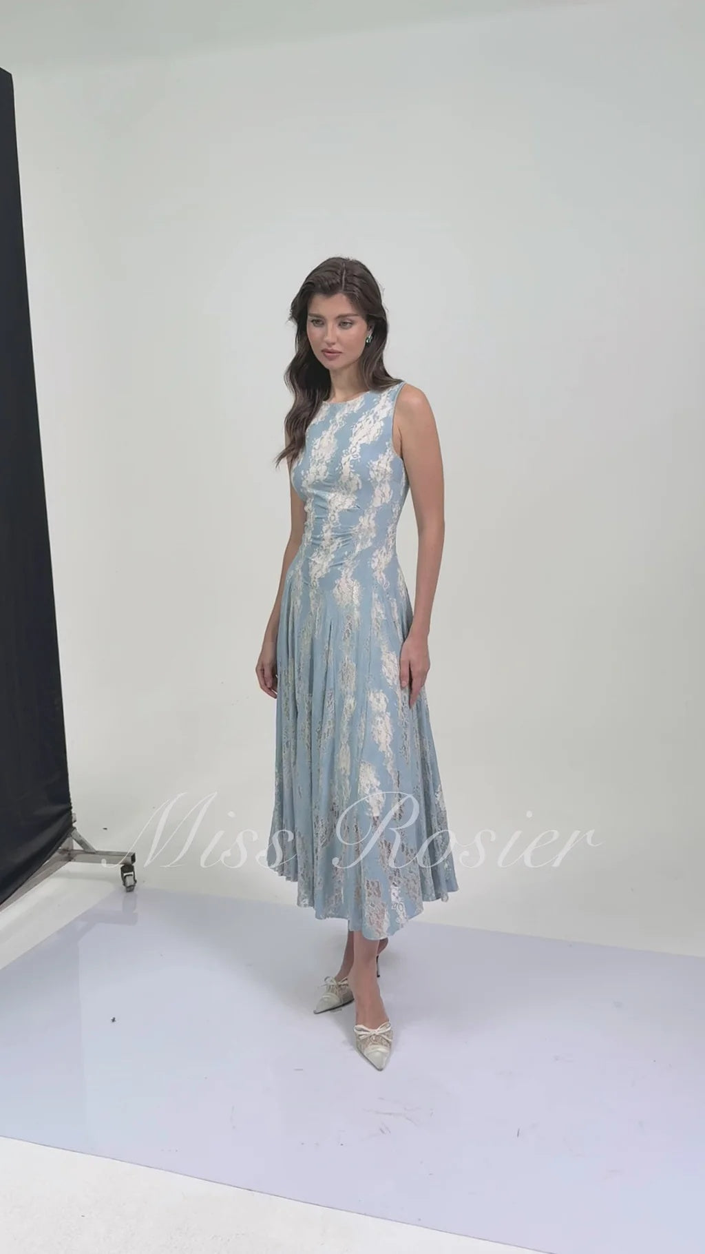 Amelie Blue Color Block Lace Midi Dress