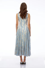 Amelie Blue Color Block Lace Midi Dress