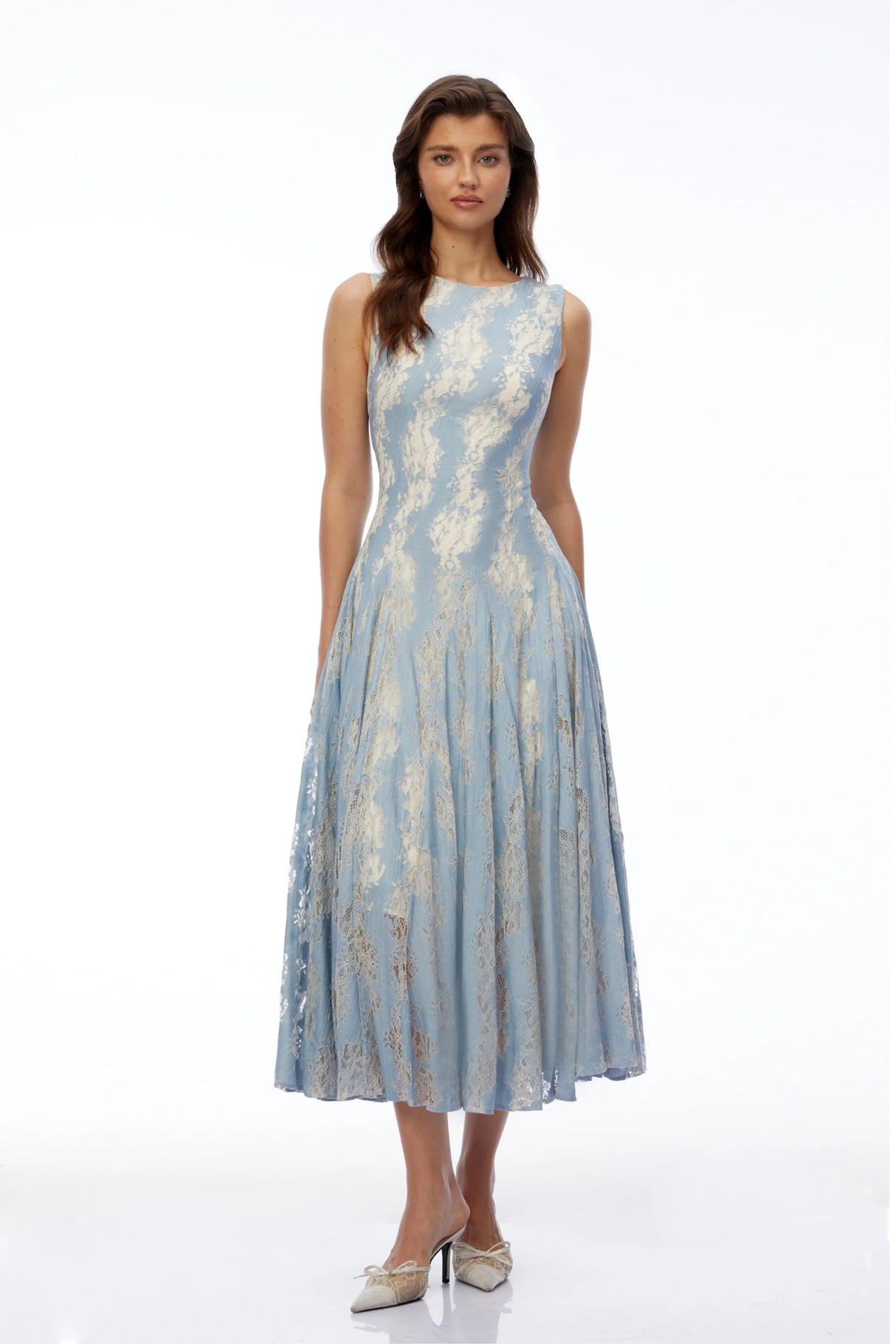 Amelie Blue Color Block Lace Midi Dress