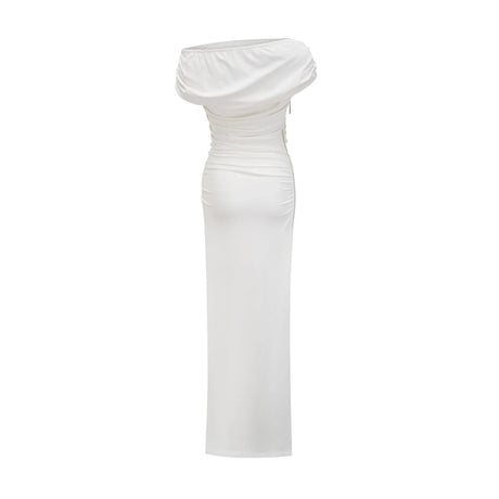 Amelina Maxi Dress - Off - The - Shoulder Design - Side Zip Fastening - Pleat Detailing - Side Slit Feature
