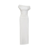 Amelina Maxi Dress - Off - The - Shoulder Design - Side Zip Fastening - Pleat Detailing - Side Slit Feature