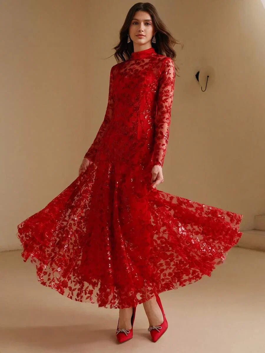 Amelina Maxi Dress - Stand Collar - Formal & Evening - A Line - Elegant