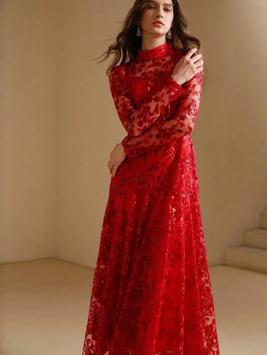 Amelina Maxi Dress - Stand Collar - Formal & Evening - A Line - Elegant