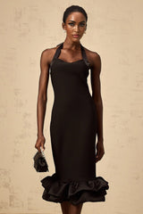 Amelina Midi Dress Black Halter - neck Bubble - Hem