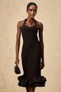 Amelina Midi Dress Black Halter - neck Bubble - Hem