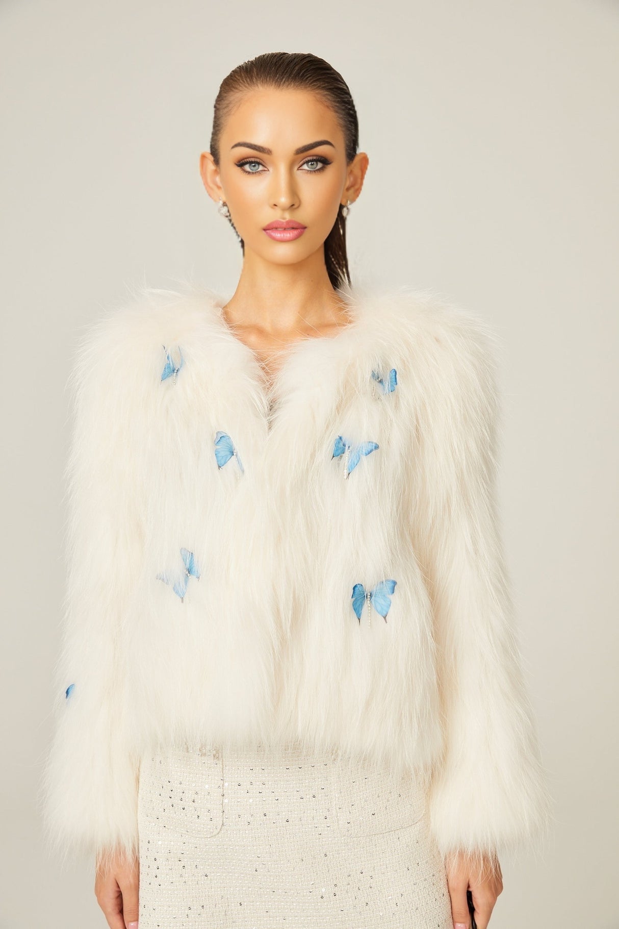 Amelina white fur butterfly jacket