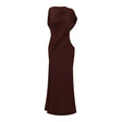 Amore Chocolate Brown One Shoulder Ruched Maxi Dress
