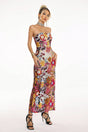 Amy Multicolor Floral Glitter Maxi Dress Strapless Sequin Embellished Vibrant Patterns Fitted Bodice Flowing Silhouette Evening Events Summer Weddings Chic Sophisticated Vibe