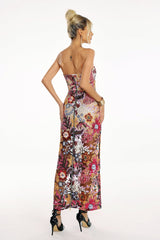 Amy Multicolor Floral Glitter Maxi Dress Strapless Sequin Embellished Vibrant Patterns Fitted Bodice Flowing Silhouette Evening Events Summer Weddings Chic Sophisticated