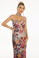 Amy Multicolor Floral Glitter Maxi Dress