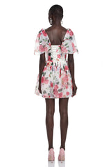Amy Pink Floral Print Mini Dress with Bow Detail
