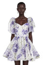 Amy Purple Floral Print Mini Dress with Bow Detail