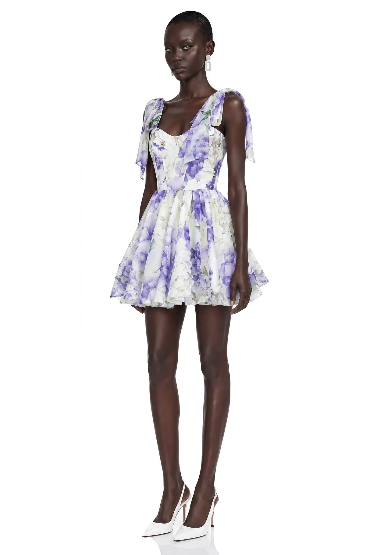 Amy Purple Floral Print Mini Dress with Bow Detail