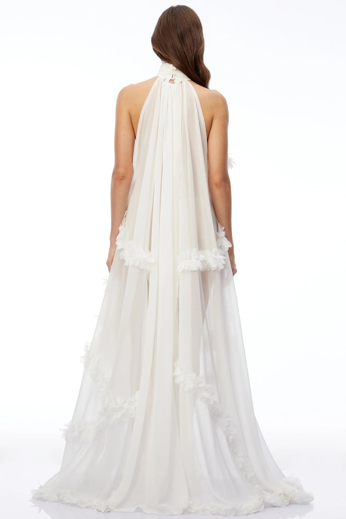 Anahere White Turtleneck Maxi Dress with Slit and 3D Florals