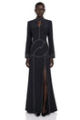 Anais Black High Neck Maxi Dress with Slit and Rhinestone Trim