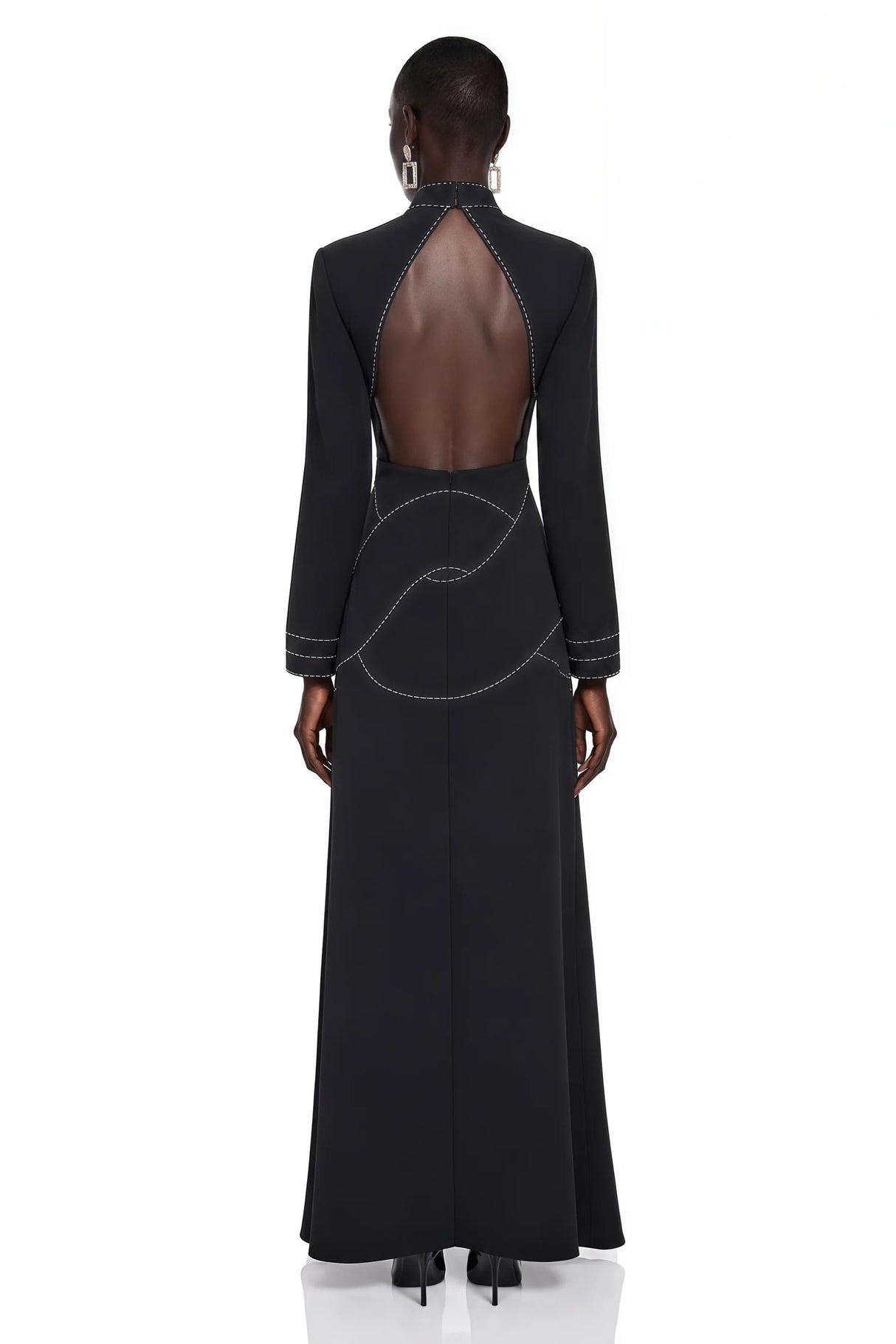 Anais Black High Neck Maxi Dress with Slit and Rhinestone Trim