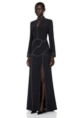 Anais Black High Neck Maxi Dress with Slit and Rhinestone Trim