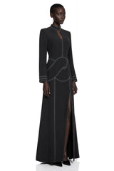 Anais Black High Neck Maxi Dress with Slit and Rhinestone Trim