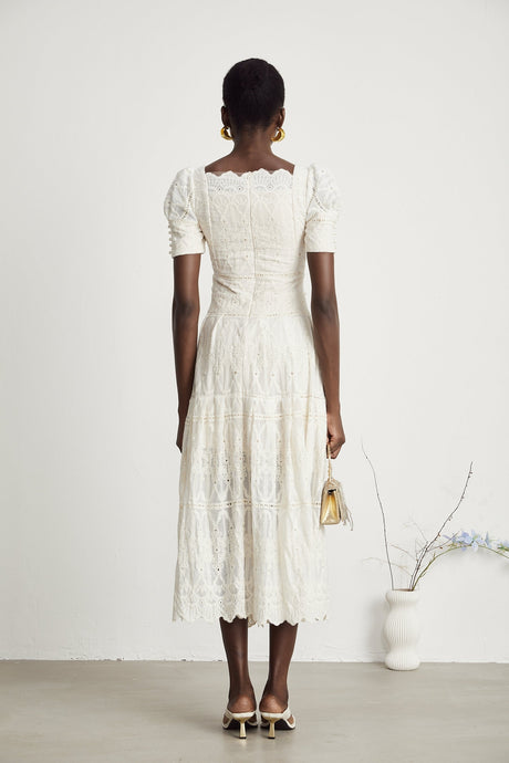 Anaïs fauxpearl embellished cutout midi dress