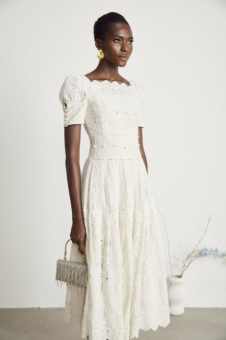 Anaïs fauxpearl embellished cutout midi dress