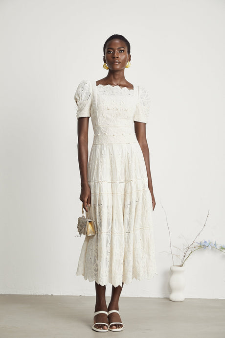 Anaïs fauxpearl embellished cutout midi dress