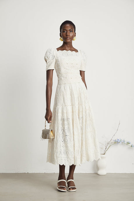 Anaïs fauxpearl embellished cutout midi dress