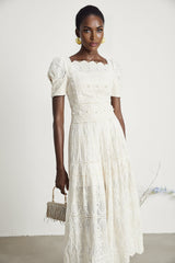 Anaïs fauxpearl embellished cutout midi dress