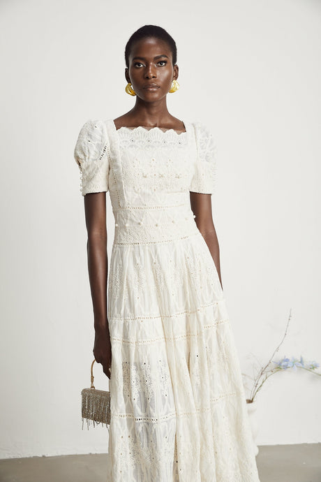 Anaïs fauxpearl embellished cutout midi dress